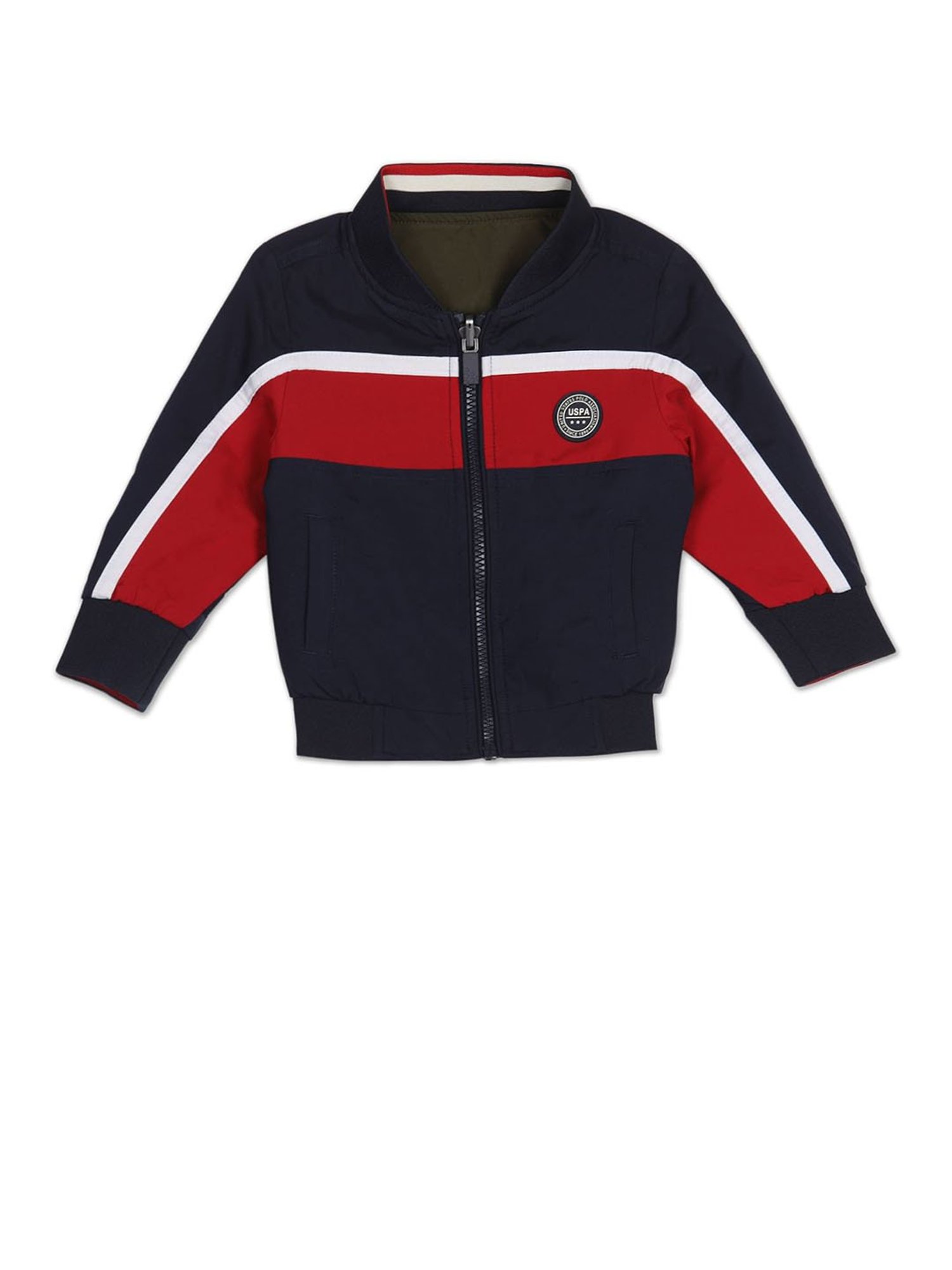 U.S. Polo Assn. Kids Olive & Navy Solid Full Sleeves Reversible Jacket