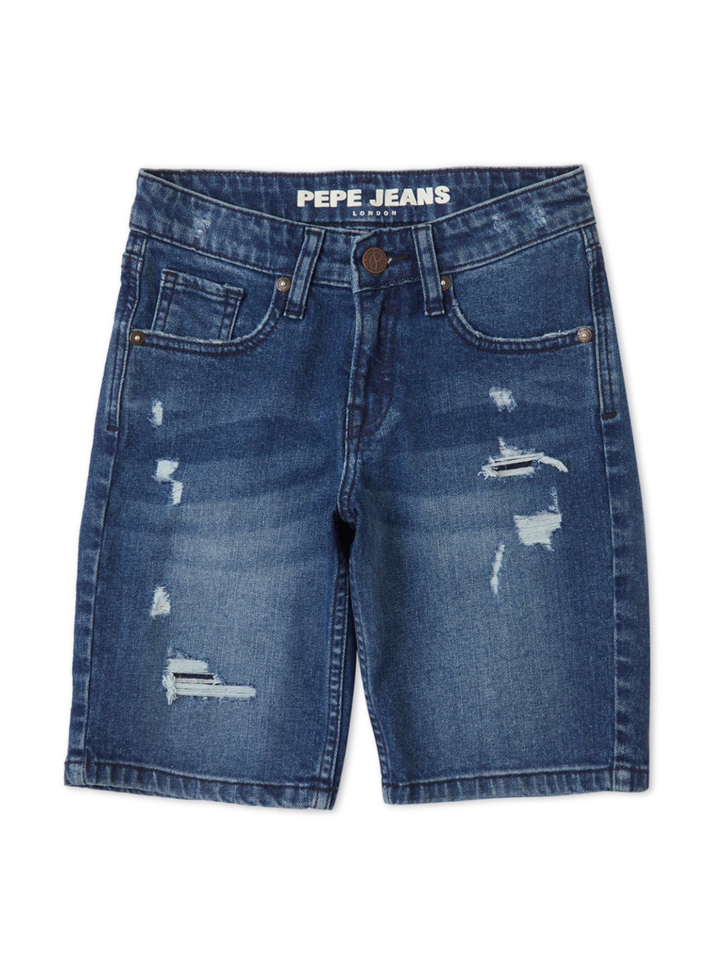 Pepe Jeans Kids Blue Distressed Denim Shorts
