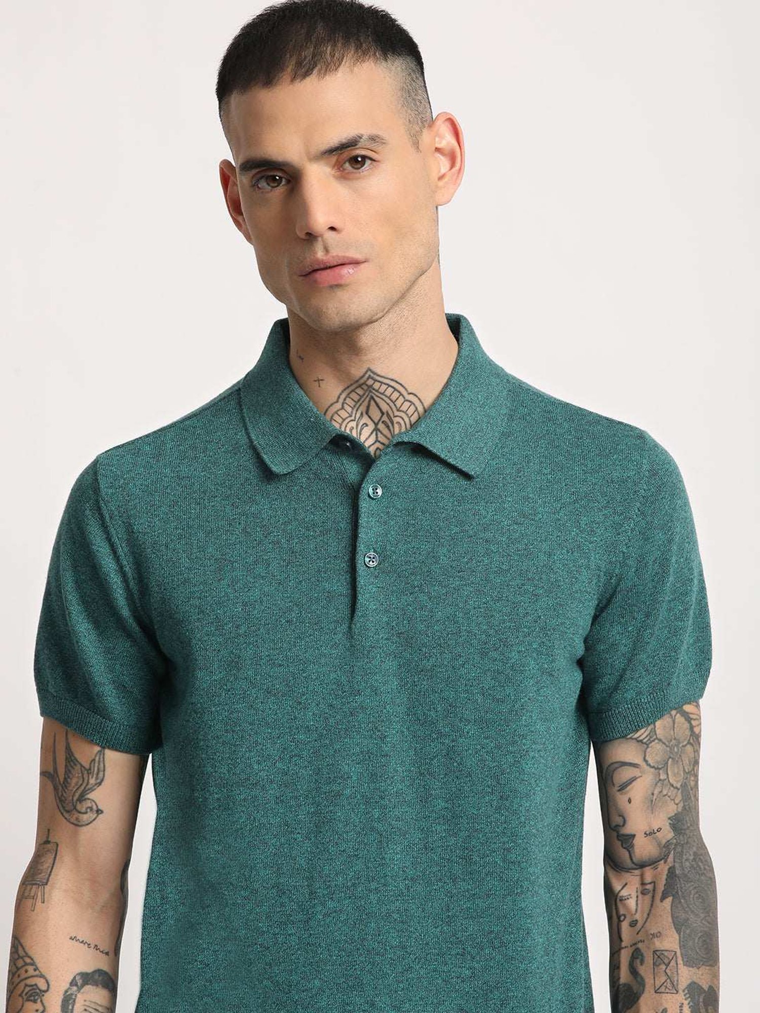 The Bear House Teal Green Regular Fit Polo T-Shirt