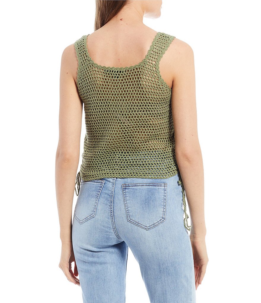 Say What Sleeveless Ruched-Side Crochet Knit Tank Top