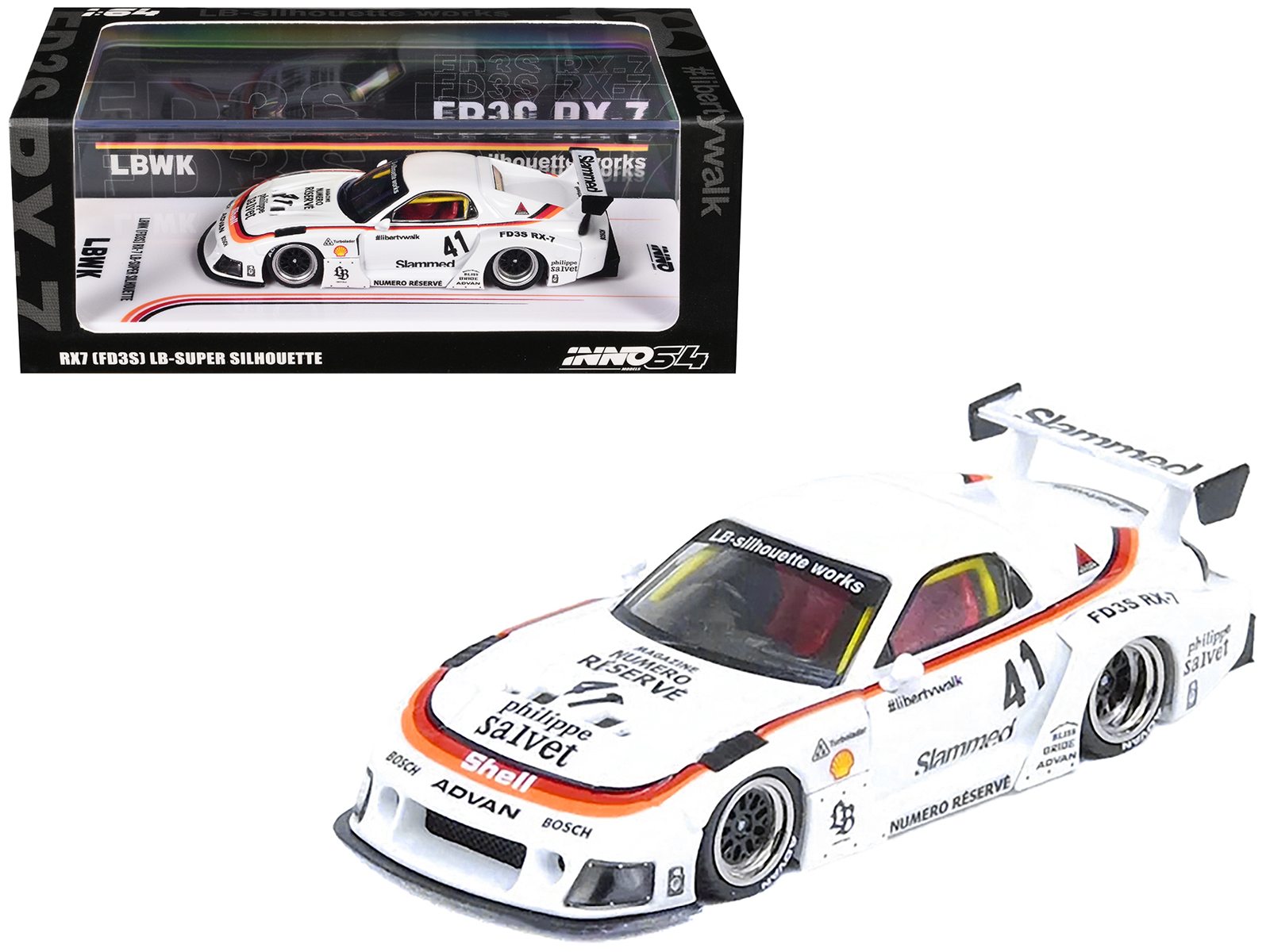 Mazda RX7 (FD3S) LB-Super-Silhouette RHD (Right Hand Drive) #55 Green and Orange with Graphics "Tokyo Auto Salon 2024 - Malaysia Diecast Expo 2024" 1/64 Diecast Model Car by Inno Models