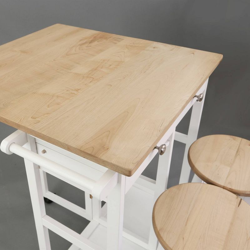 Square American Maple Drop Leaf Table Top Breakfast Cart Natural/White - Flora Home