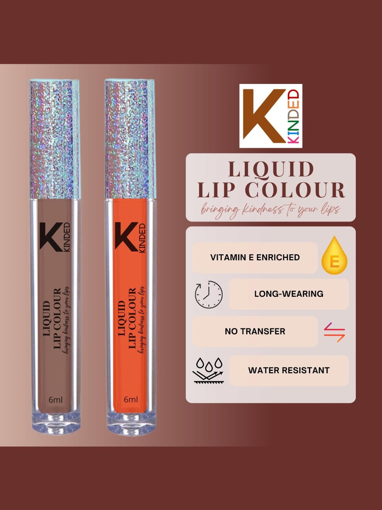 KINDED Liquid Lip Colour 06 Brown Temptation & 08 Sangria Orange Combo