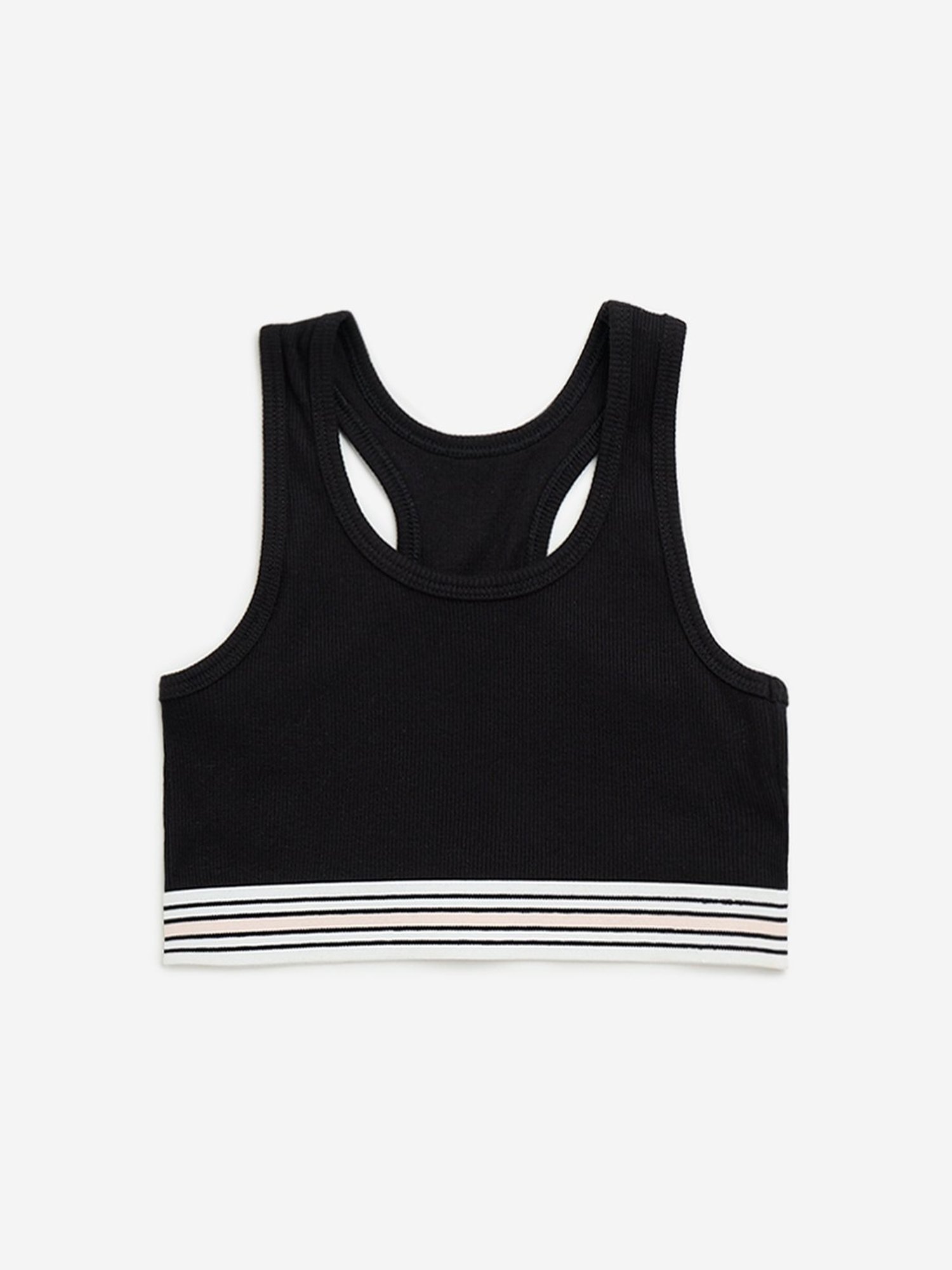 Y&F Kids by Westside Black Striped Design Ribbed Cotton Blend Crop Top