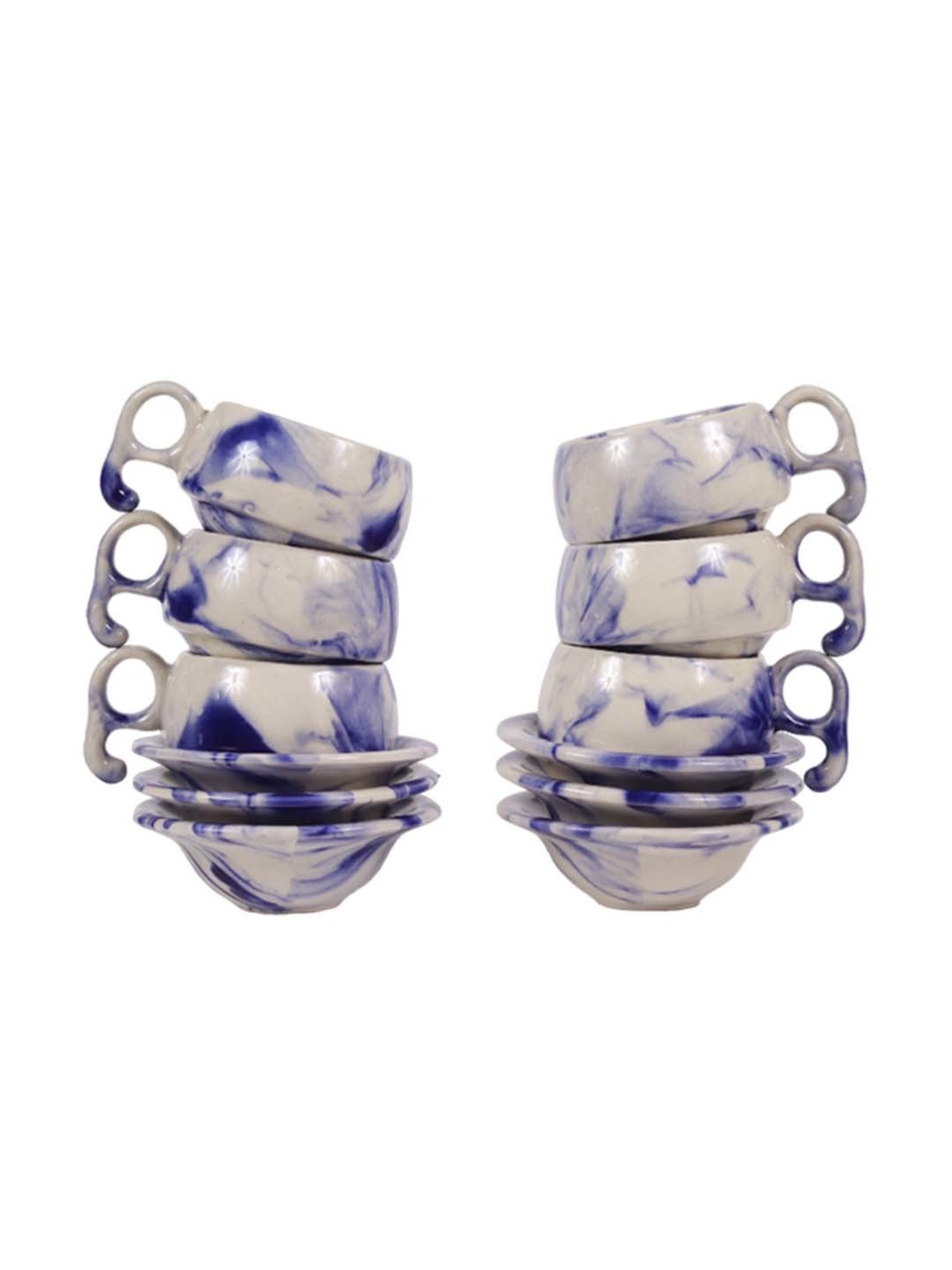 Unravel India Blue Shades Of Earth Chirag Ceramic 12Pc Cup & Saucer (0.15 L)