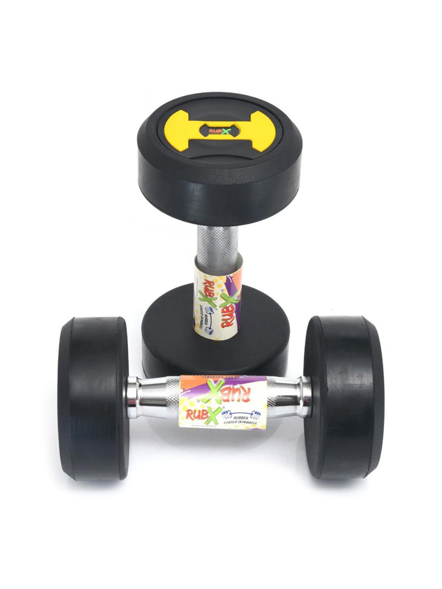 RUBX Rubber Coated Professional Round Dumbbells (Sold in Pair) (2.5 Kg x 2pc (Total = 5 kg))