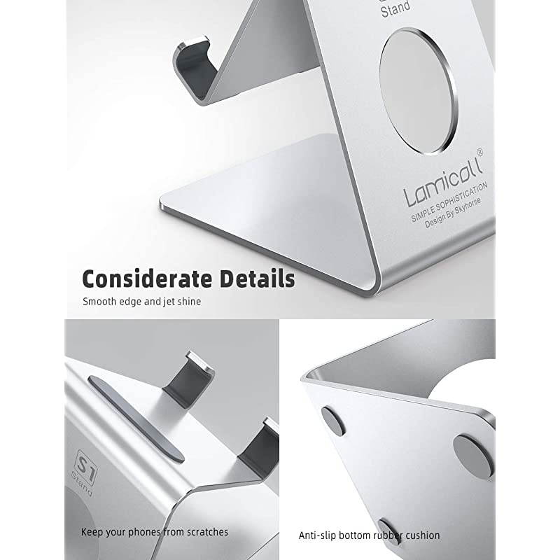 Cell Phone Stand, Desk Phone Holder Cradle, Compatible with Phone 12 Mini 11 Pro Xs Max XR X 8 7 6 Plus SE, All Smartphones Charging Dock, Office Desktop Accessories - Silver