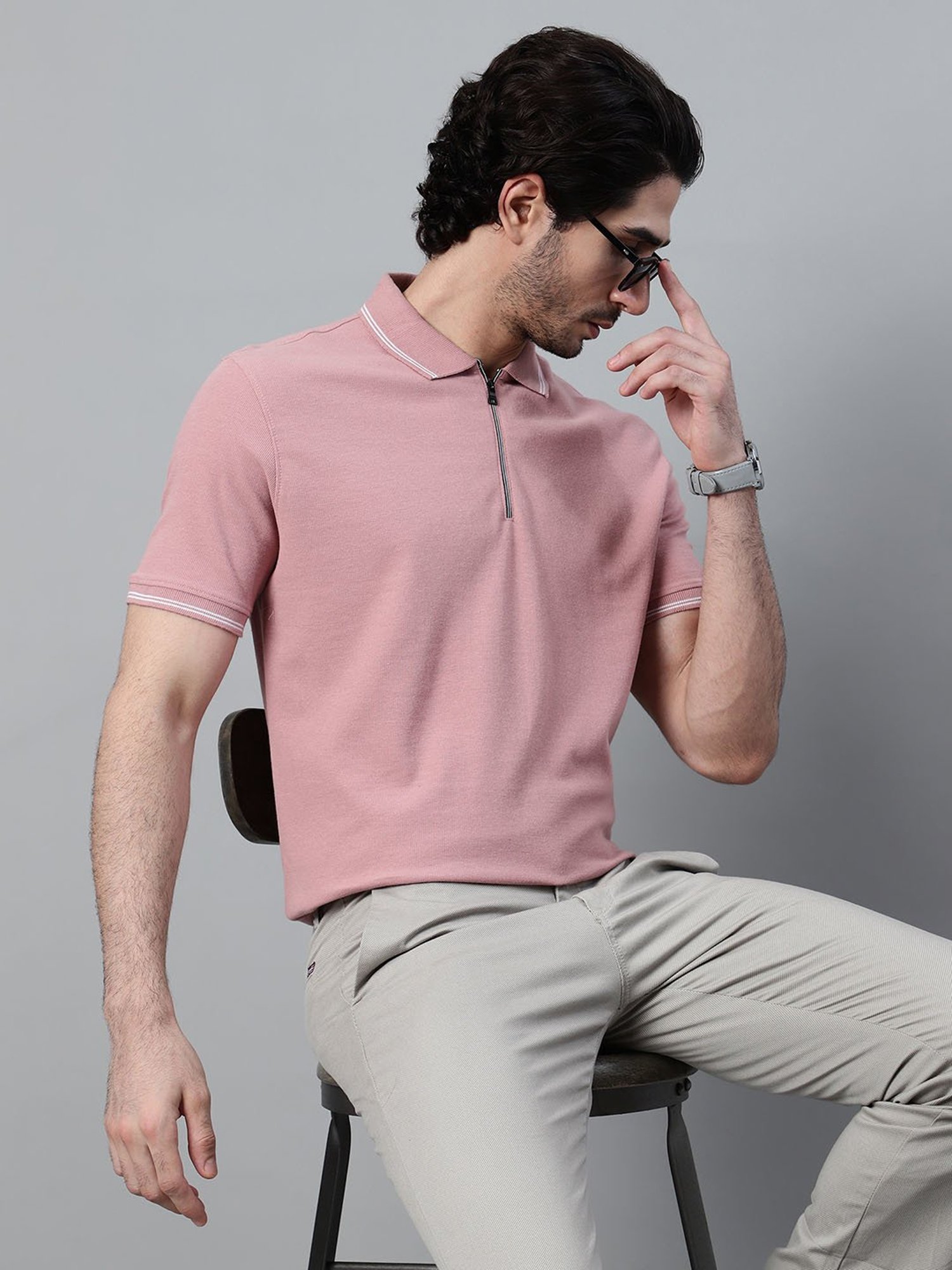 Cantabil Pink Poly Cotton Regular fit Polo T-Shirt