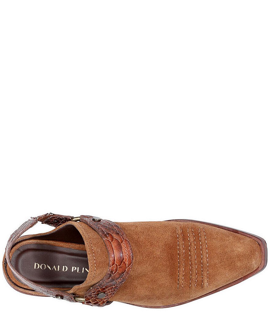 Donald Pliner Mazzy Suede Snake Print Harness Western Mule Shooties