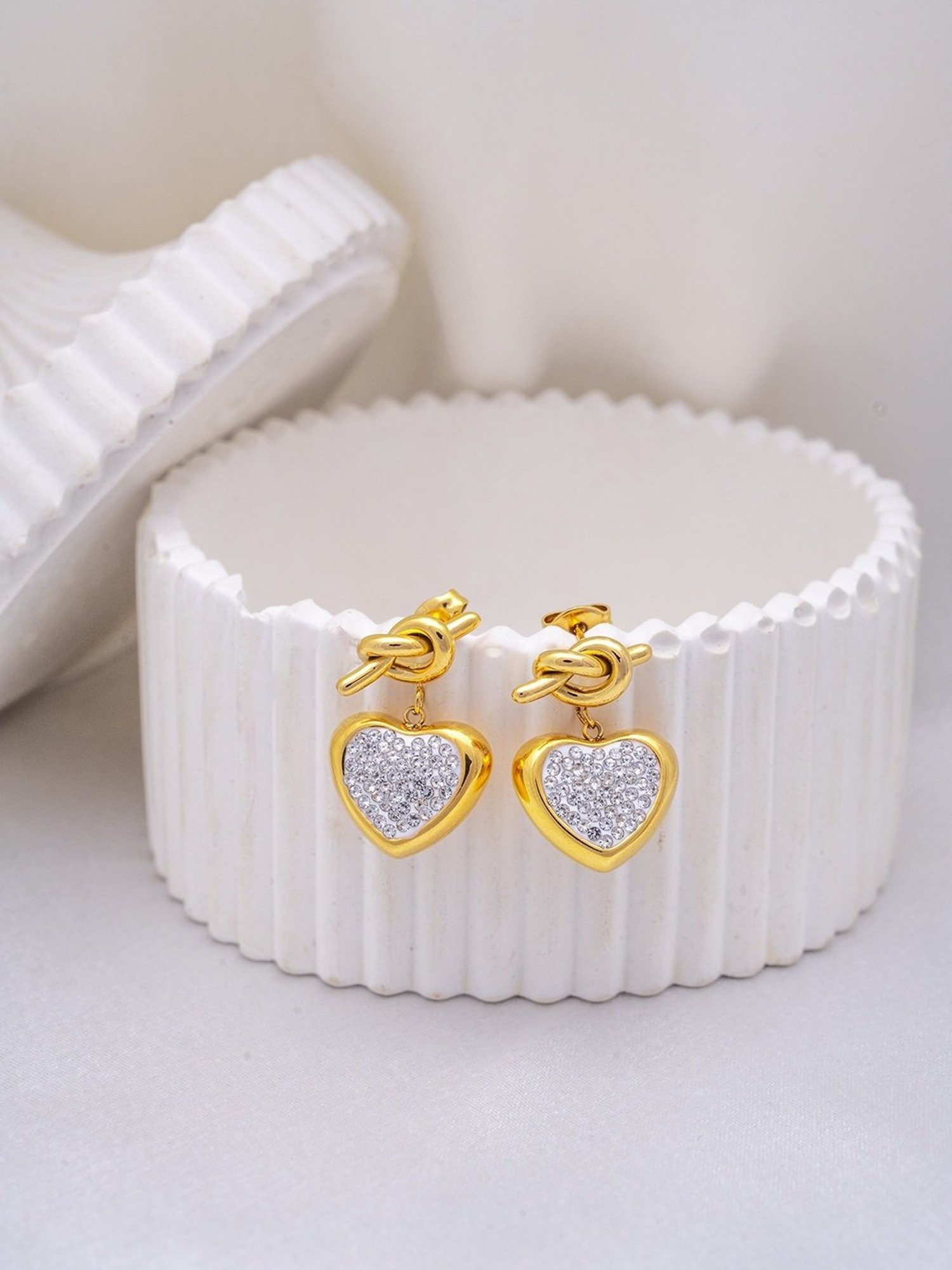 Perfectly Average Knot Heart Charm Earrings Gold