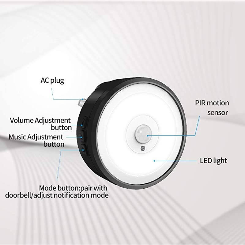 WiFi Video Doorbell Receiver  Camera Video Chime with 58 Ringtones 4 Adjustable Volume Levels Night Light Black Receiver Doorbell Receiver only