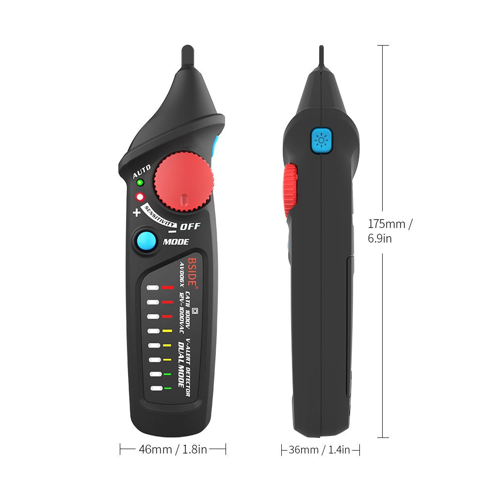 BSIDE Non-contact AC Voltage Tester Pen Shaped V~Alert Detector Auto/Manual Dual Mode NCV Tester Live Wire Check with Adjustable Sensitivity Sound and Light Alarm