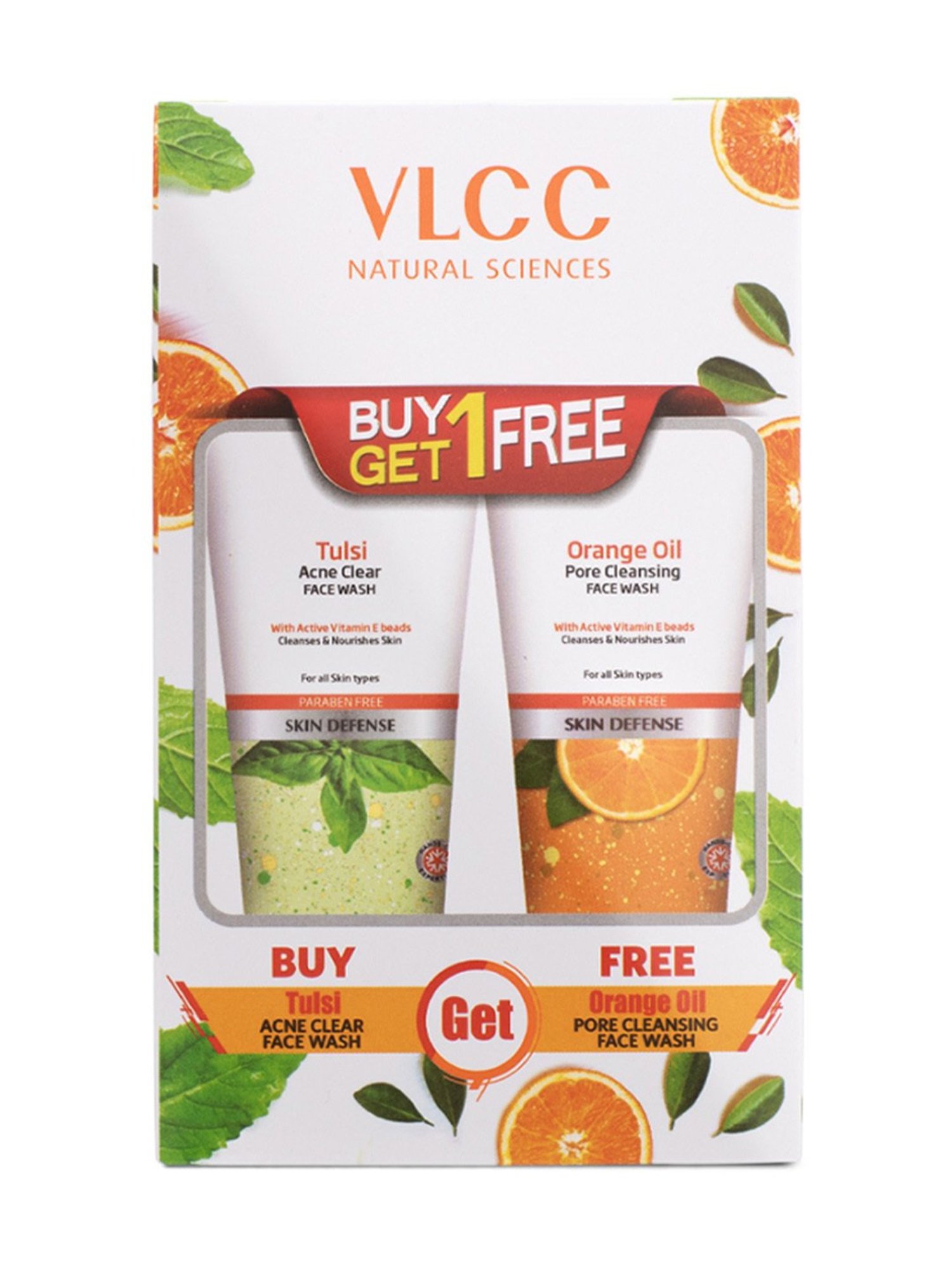 VLCC Tulsi Acne Clear & Orange Oil Pore Cleasing Face Wash Buy 1 Get 1 Free - Pack of 2