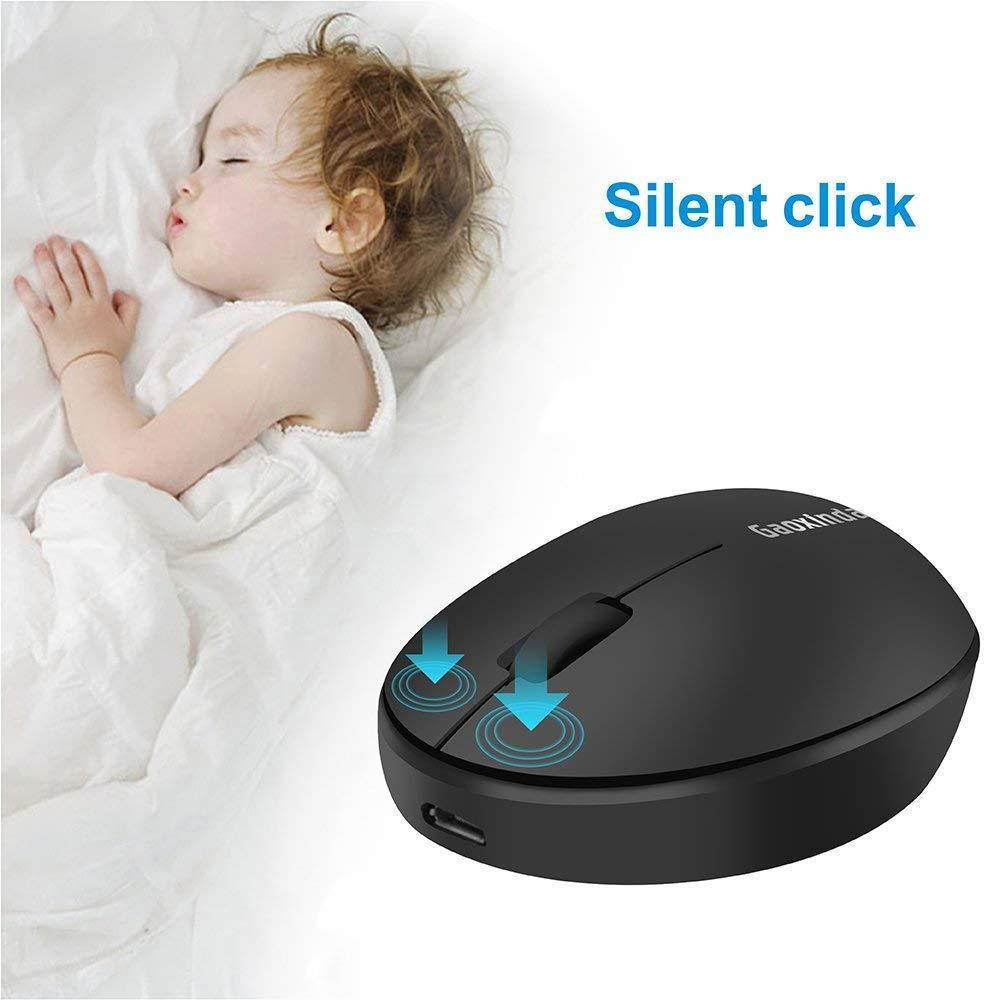 TENMOS Mini Rechargeable Wireless Mouse, 2.4GHz Optical Travel Mouse Silent Wireless Computer Mice with USB Receiver, Auto Sleeping, 3 Buttons, 1000 DPI Compatible with Laptop, PC, Computer(Black)