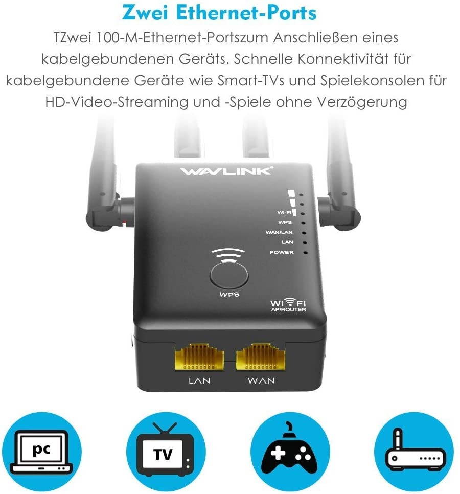 WiFi Range Extender1200Mbps Dual Band WiFi Repeater Wireless WiFi Signal Booster Compatible with Any Router Repeater/Router/Wireless Access Point Mode