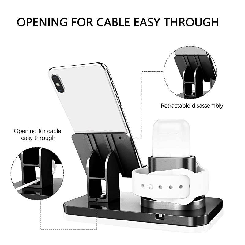 3 in 1 Charging Stand for Apple Watch Series 54321 Airpods 21 Compatible with iPhone 12 Pro 2020 11 SE2 XS MAX XR XS 8 7 6 6s Plus 5s iPad Tablet StandOriginal Cables RequiredBlack