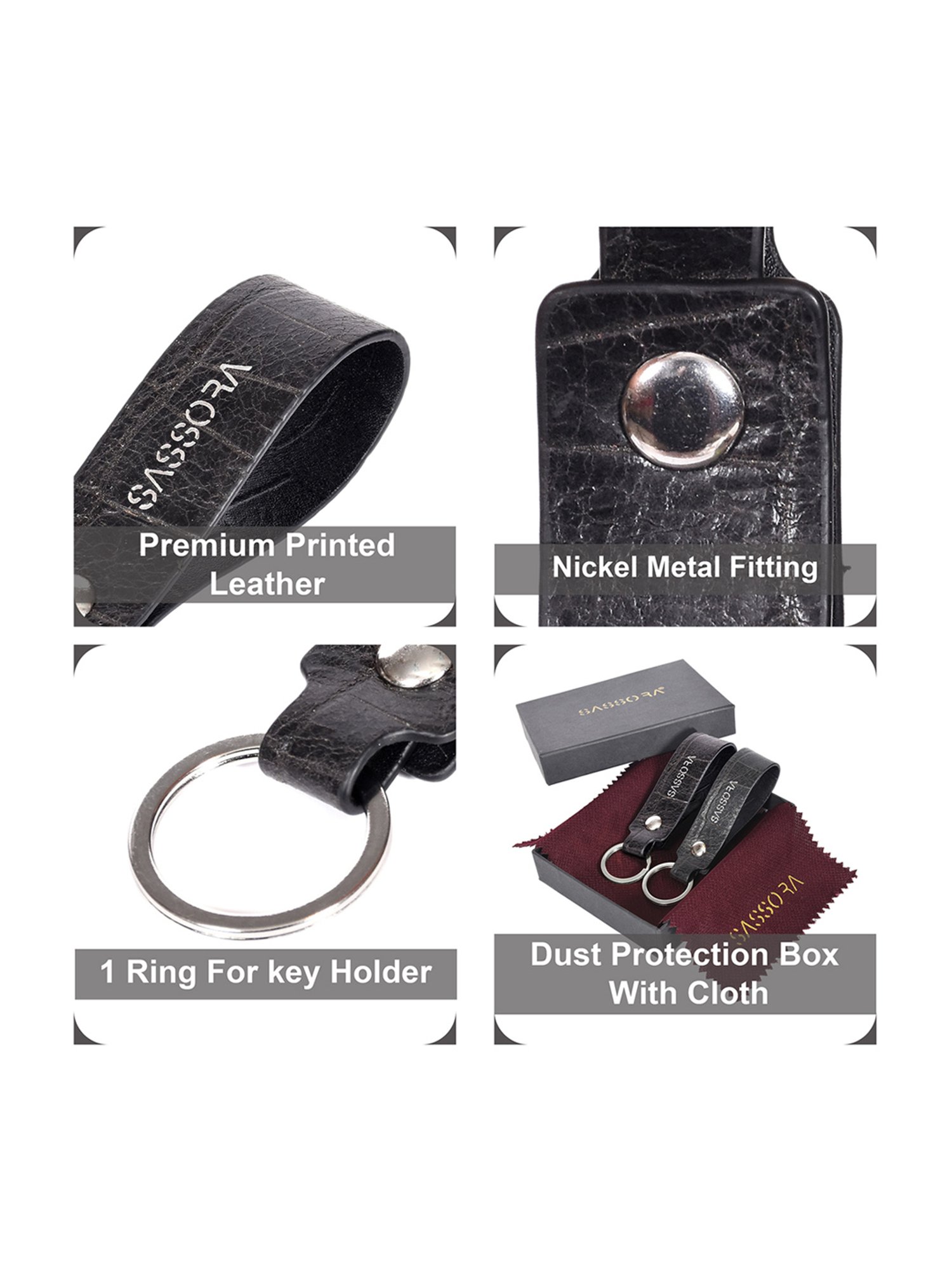 SASSORA Red Leather Keychain Key Ring Holders Anniversary Gift, Birthday Gift - Pack of 2