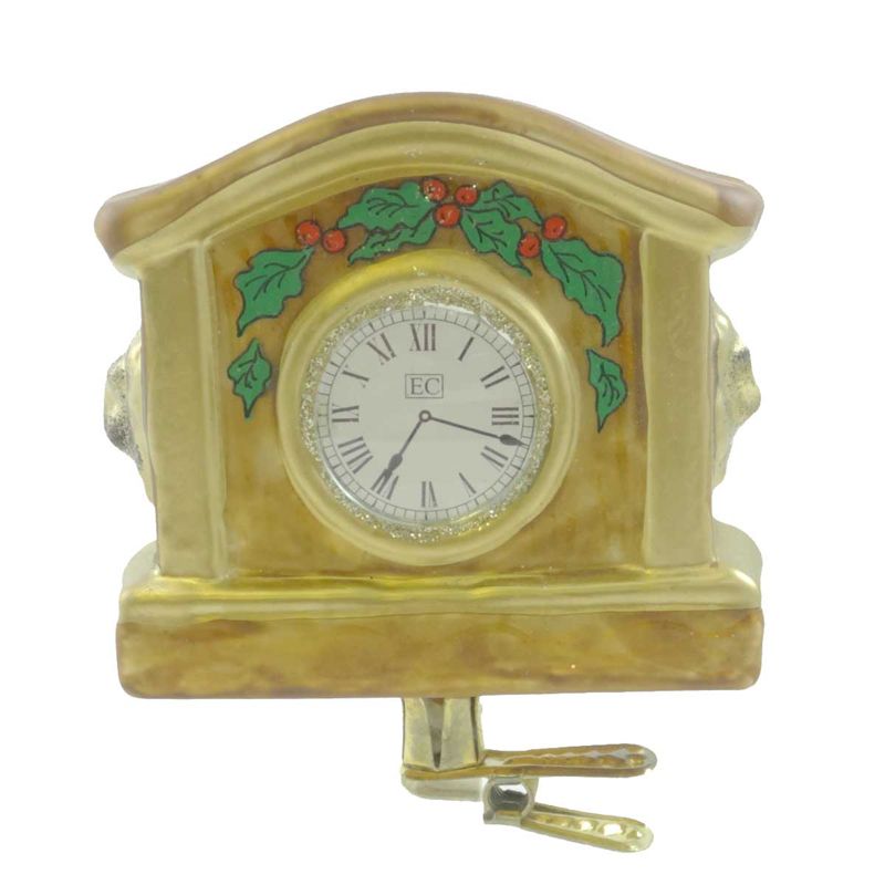 Holiday Ornament Mantel Clock Clip On Fireplace Timepiece  -  Tree Ornaments