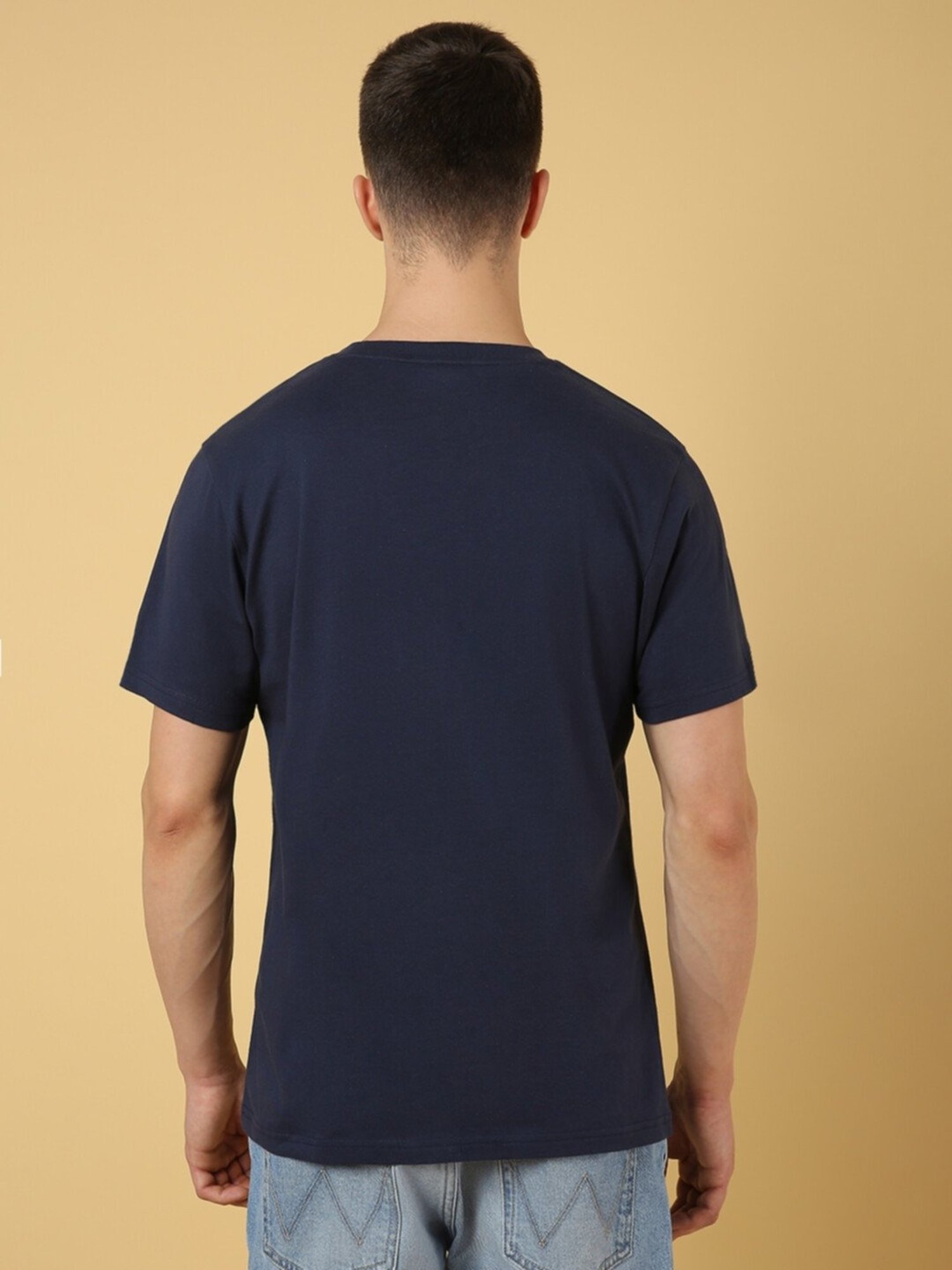 Wrangler Blue Cotton Regular Fit Printed T-Shirt