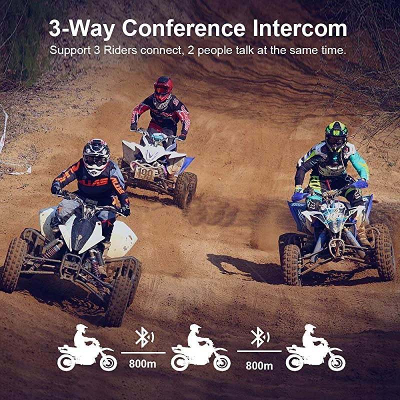 Motorcycle Communication System, T-COMVB Helmet Bluetooth Headset Intercom with Soft Corded Microphone for Motorbike Skiing (Range-800M/2-3Riders Pairing/Black)