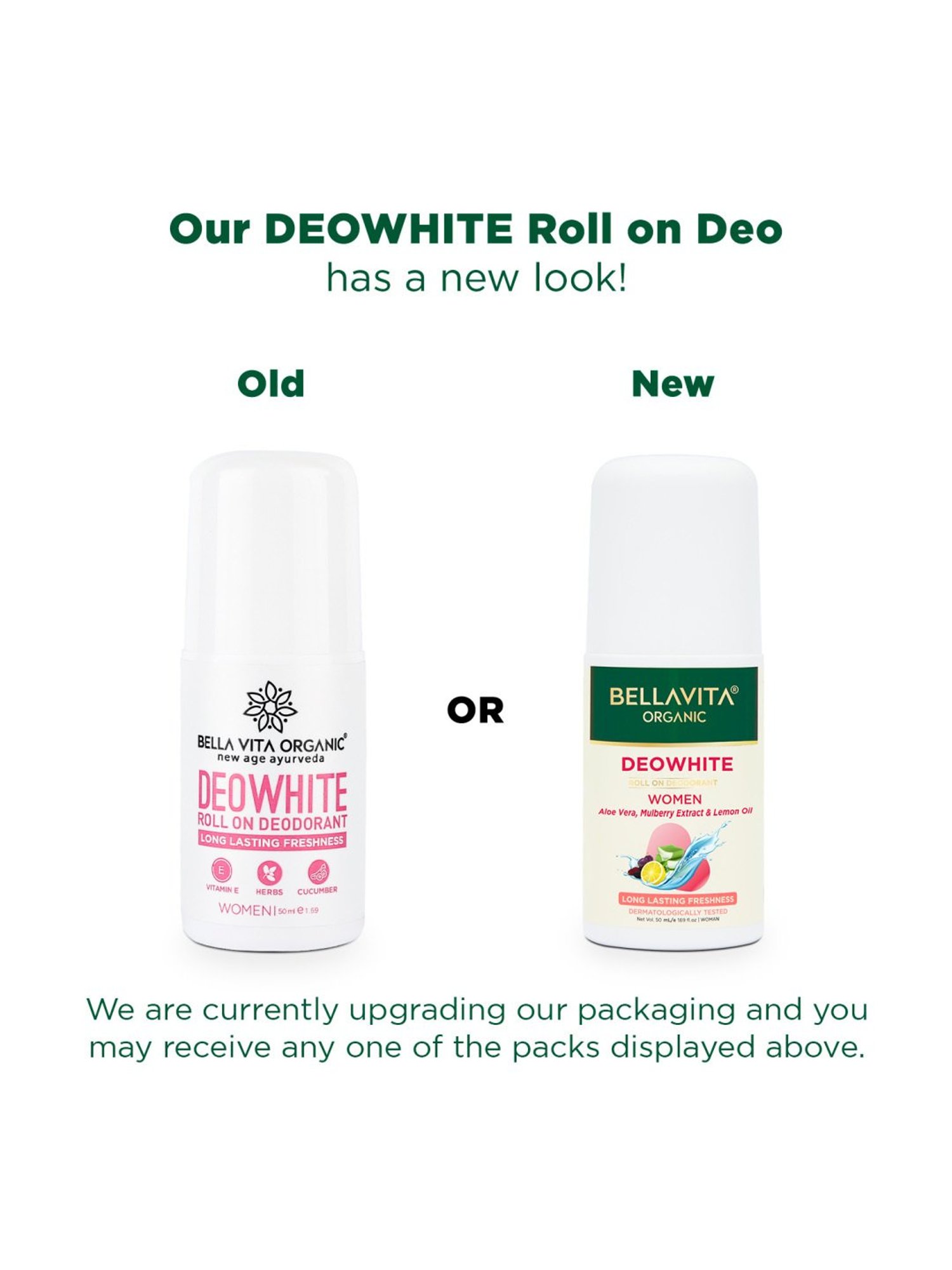 Bella Vita Organic Deo White Underarm Whitening Natural Roll On Deodorant for Women - 50 ml