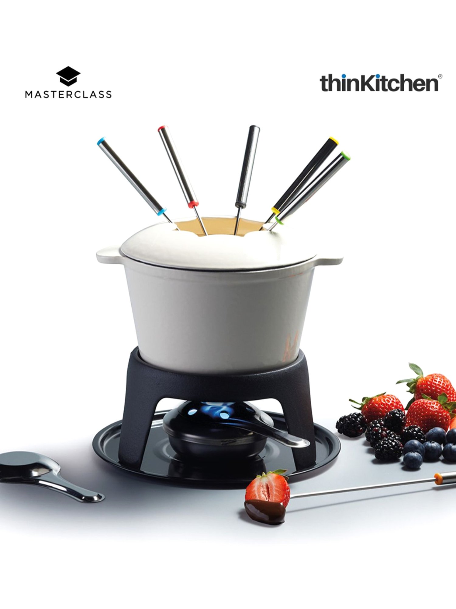 MasterClass Enamelled Cream Cast Iron Ream Fondue Set