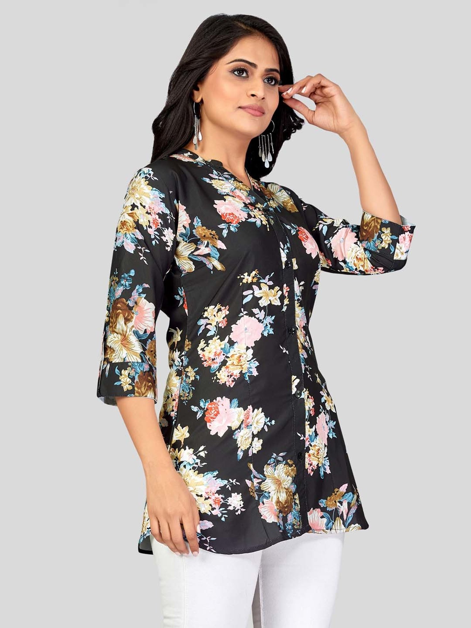 Saree Swarg Black Printed Short Kurti