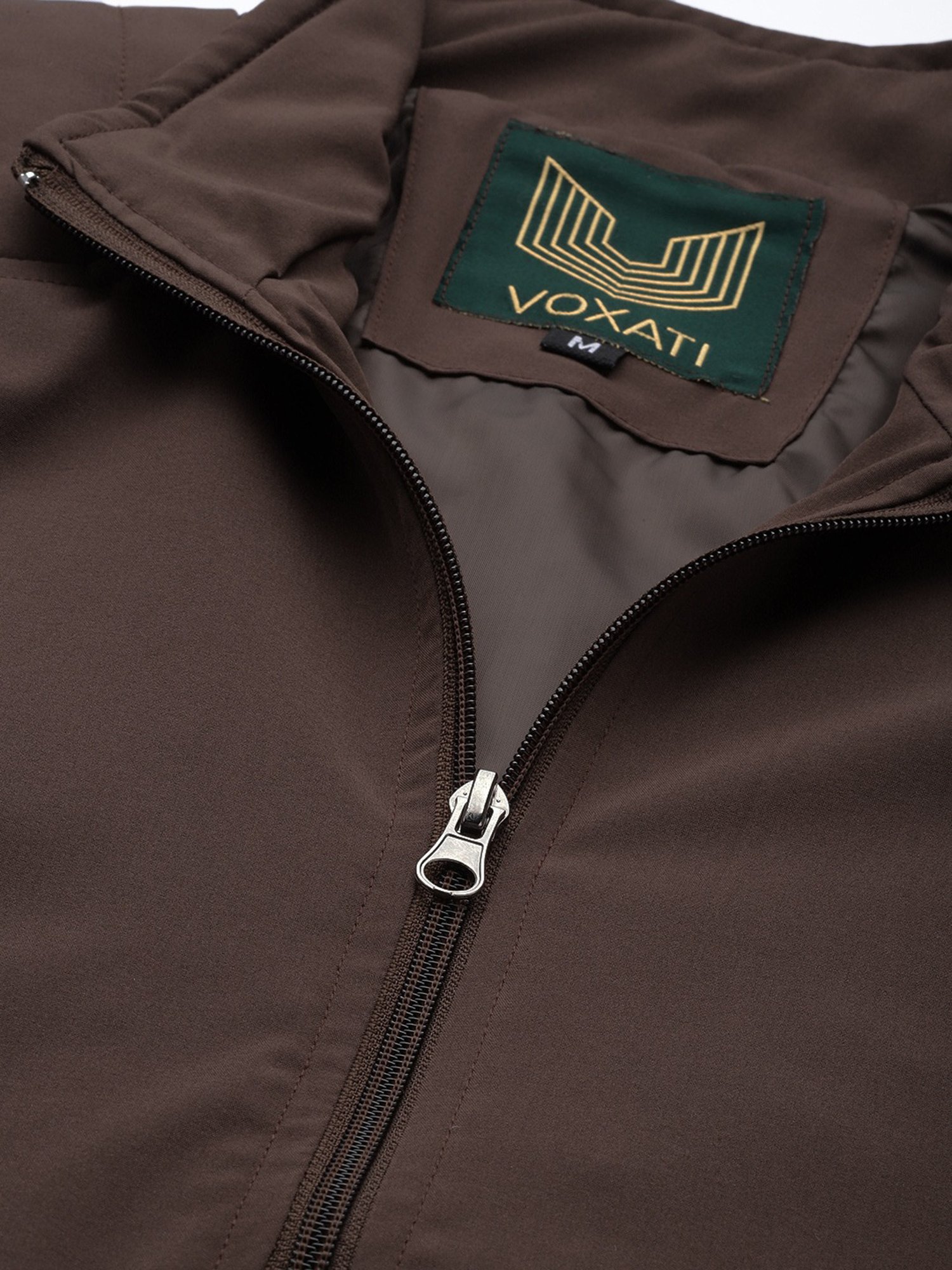 VOXATI Brown Full Sleeves Mandarin Collar Jacket