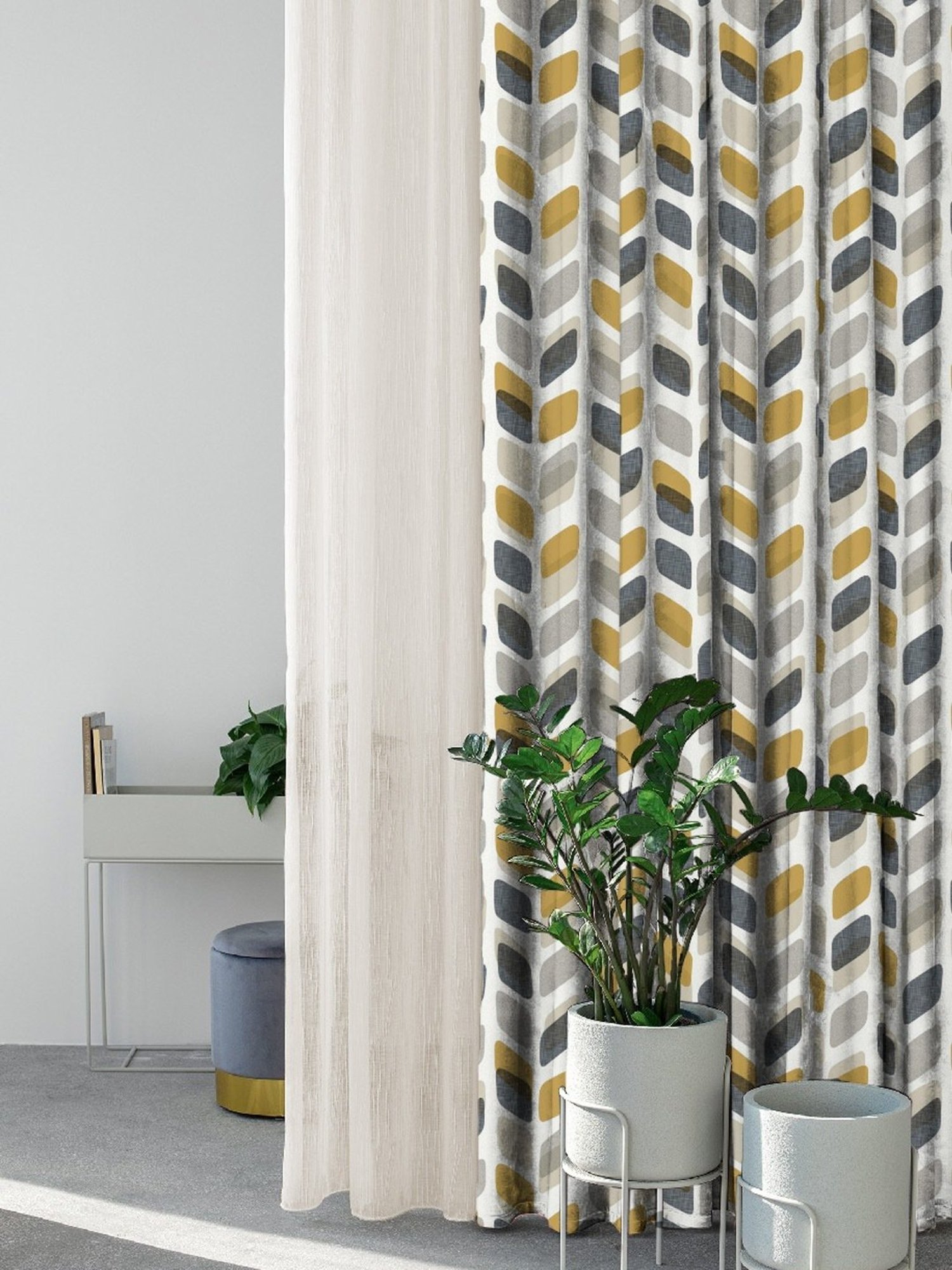 SPACES DRAPE STORY Elegent Multicolor Polyester 8 FT Door Curtain - Set of 2