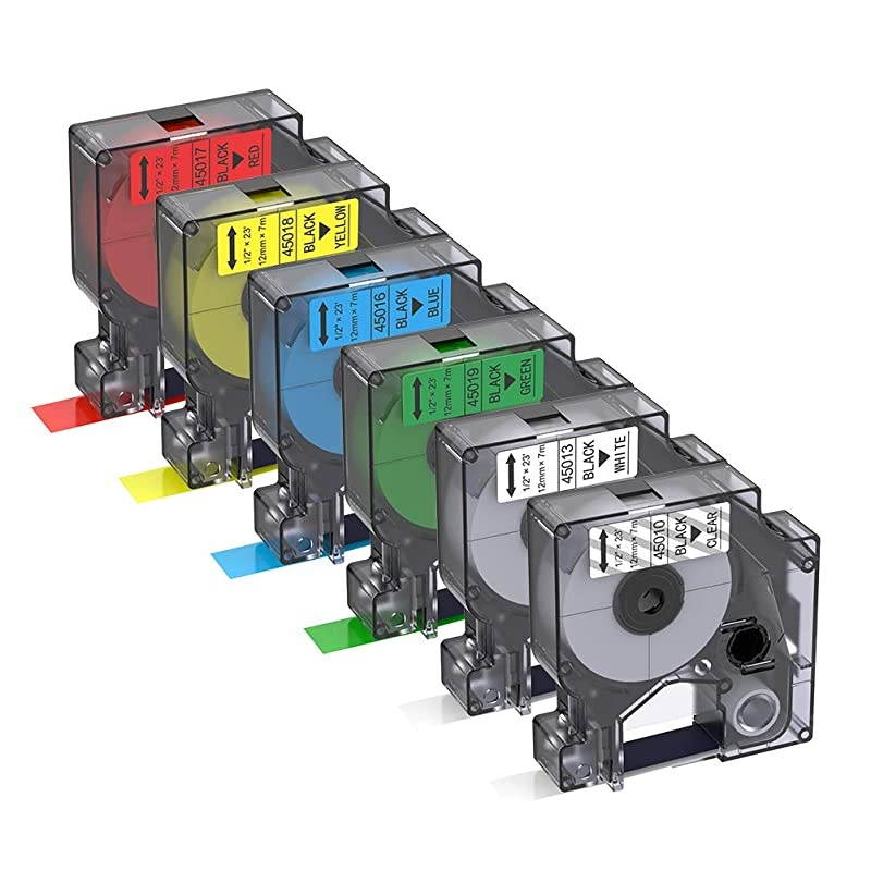 Replacement for DYMO D1 Label Tapes Color Combo Set Equivalent DYMO 45010 45013 45016 45017 45018 45019 Compatible with DYMO LabelManager 160 280 420P PnP 220P 360D 450 210D 6Pack