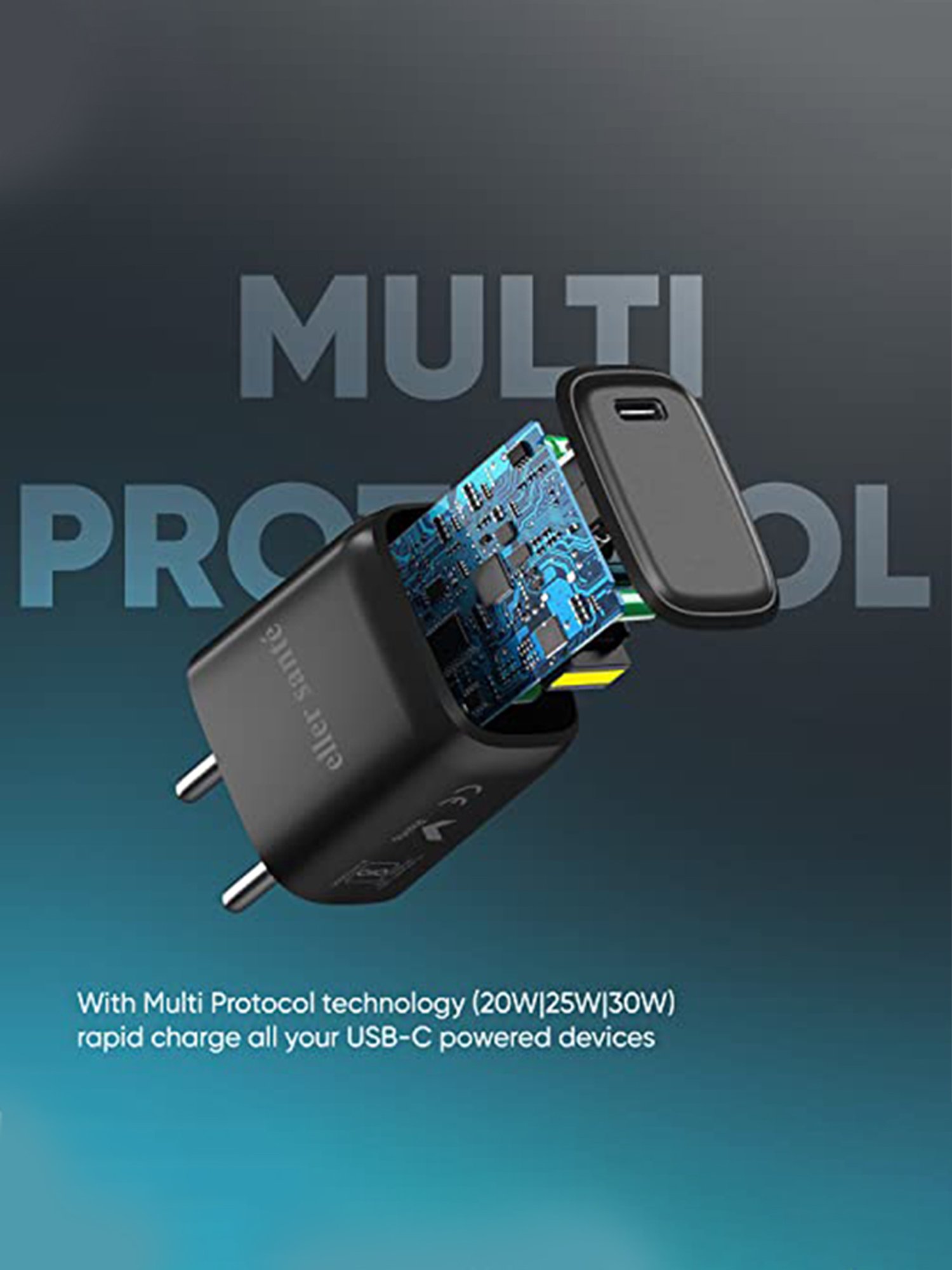 Eller Sante 25W Charger Travel Adapter with Type C Fast Charging (Black)