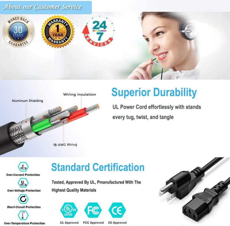 Monoprice Power Cord - 6 Feet - Black | CEE 7/7 SCHUKO (Europe) to IEC 60320 C13, 18AWG, 5A/1250W, 250V, 3-Prong