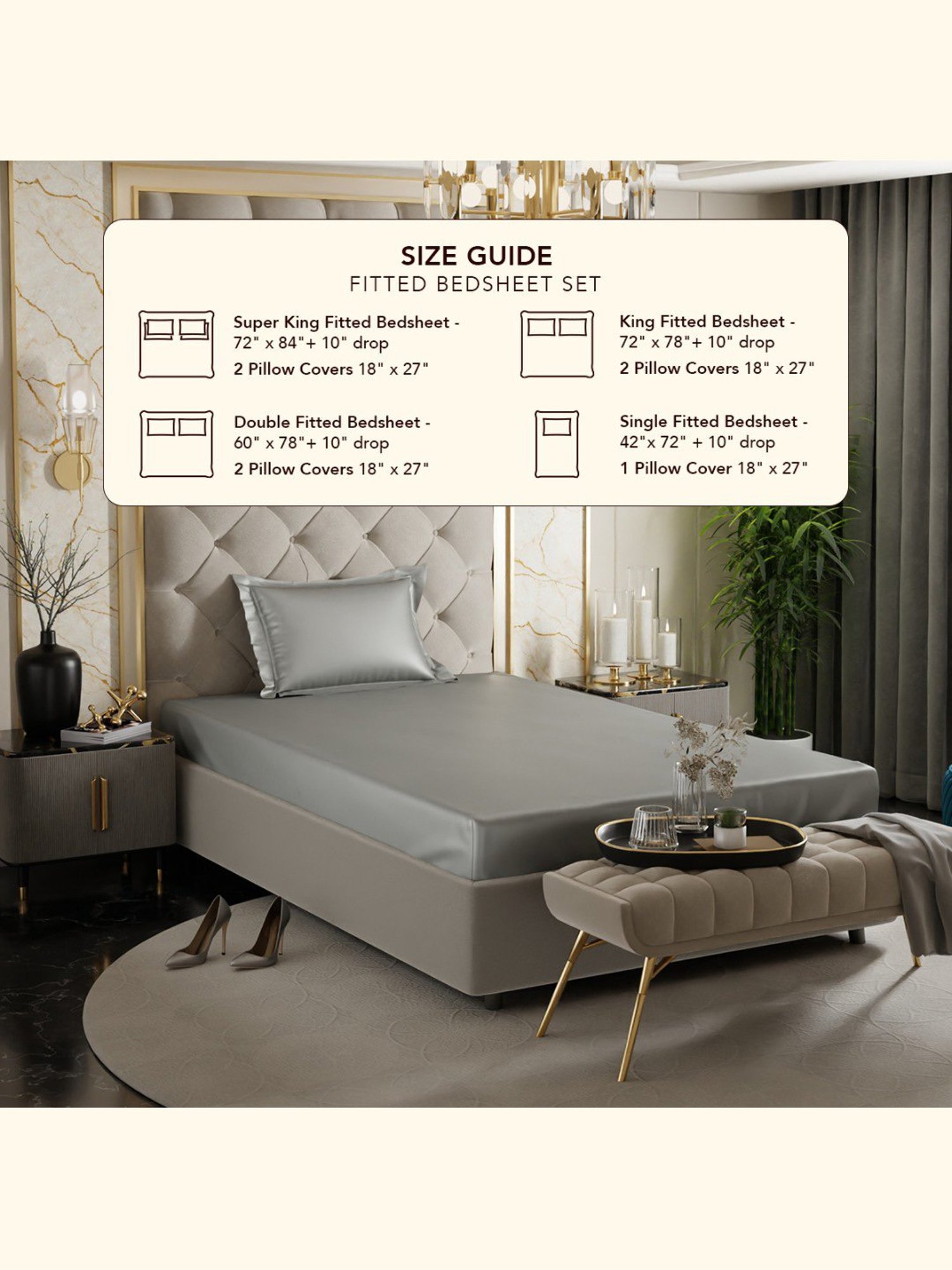 Stoa Paris Grey 300 TC Polyester Single Fitted Sheet with 1 Pillow Cover