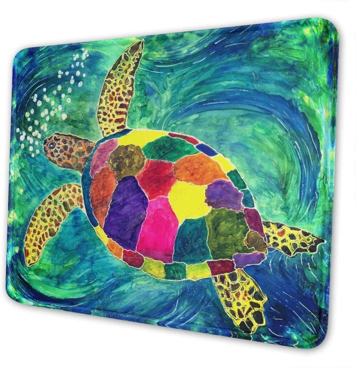 Mouse Pad Colorful sea Turtle with Non-Slip Rubber Base, Premium-Textured & Waterproof Mousepads Bulk with Stitched Edges, Mouse Mat for Computers, Gaming,Laptop, Office & Home, 9.8x11.8 in