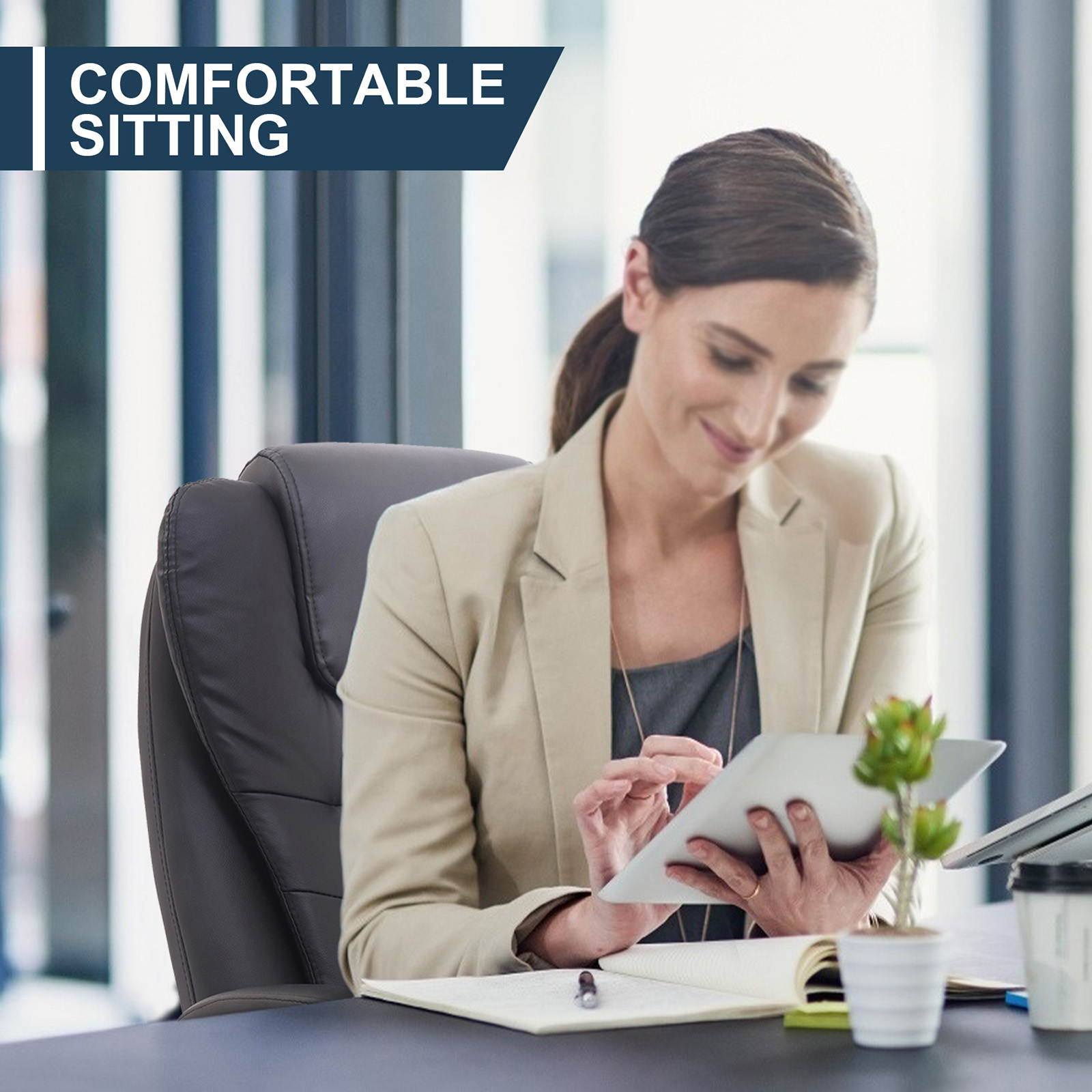 YOUTHUP Office Chair Computer High Back Adjustable Ergonomic Desk Chair Executive PU Leather Swivel Task Chair with Armrests Lumbar Support,White