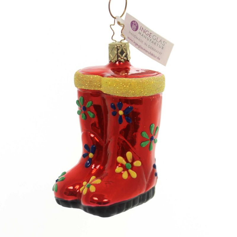 Inge Glas 3.5" Rain Boots Ornament Christmas Flowers  -  Tree Ornaments