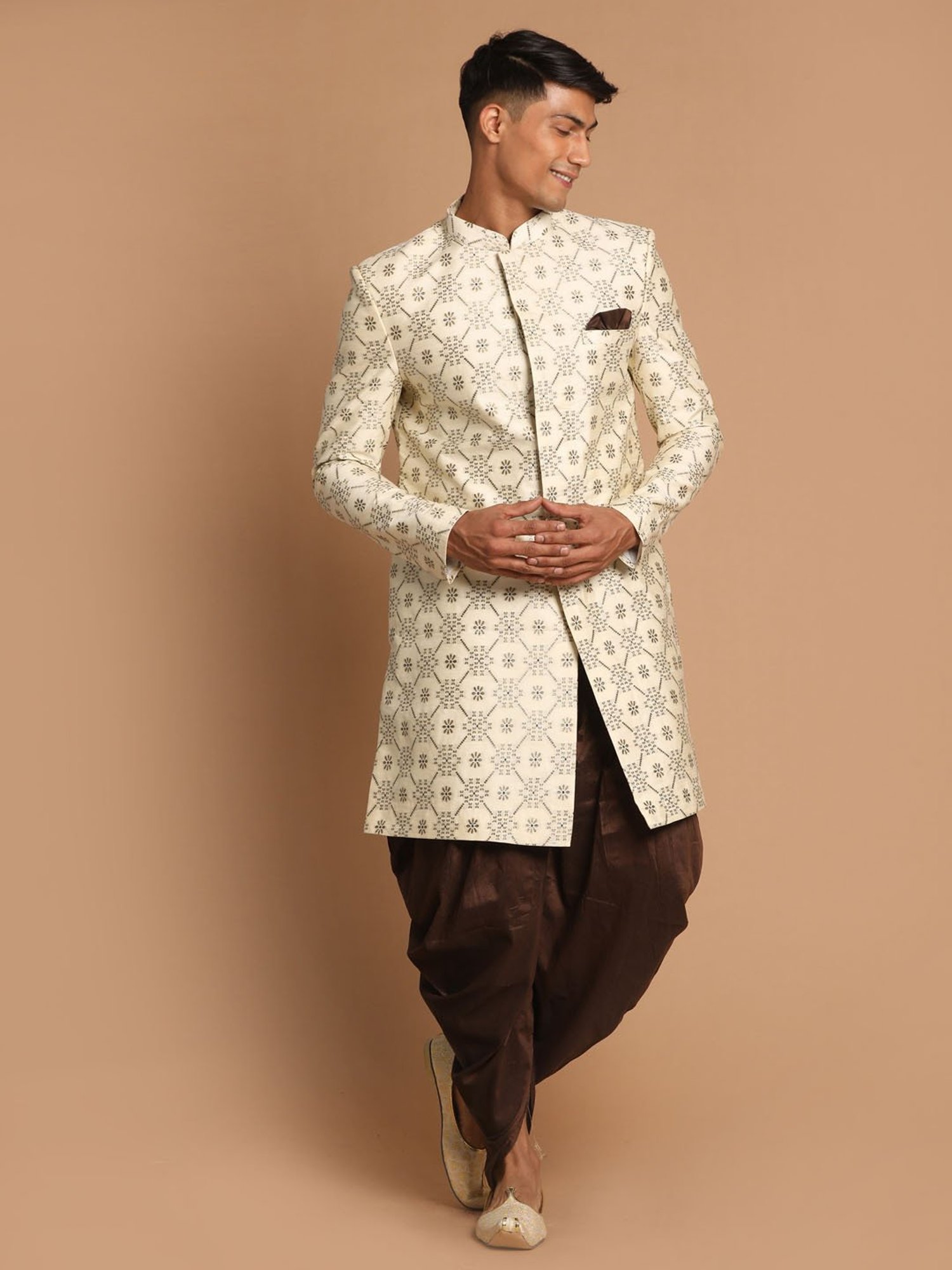 Benstoke Black & Maroon Regular Fit Sherwani Set