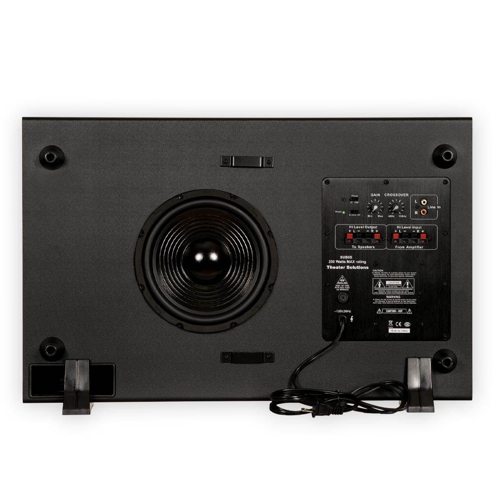 Theater Solutions SUB8S Home Theater Powered 8" Slim Subwoofer Down Firing or Wall Mount Sub