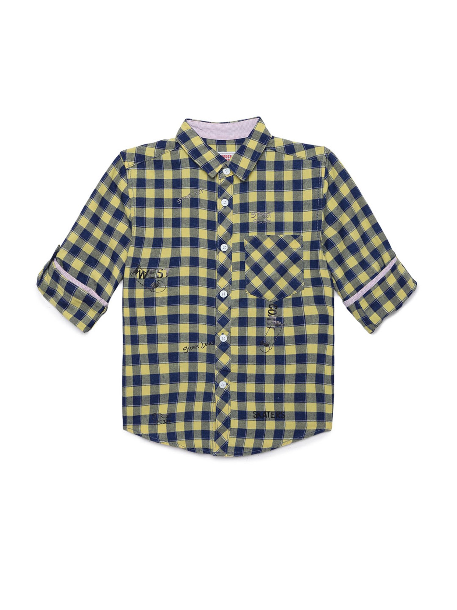 Under Fourteen Only Boys Yellow & Navy Checks Shirt