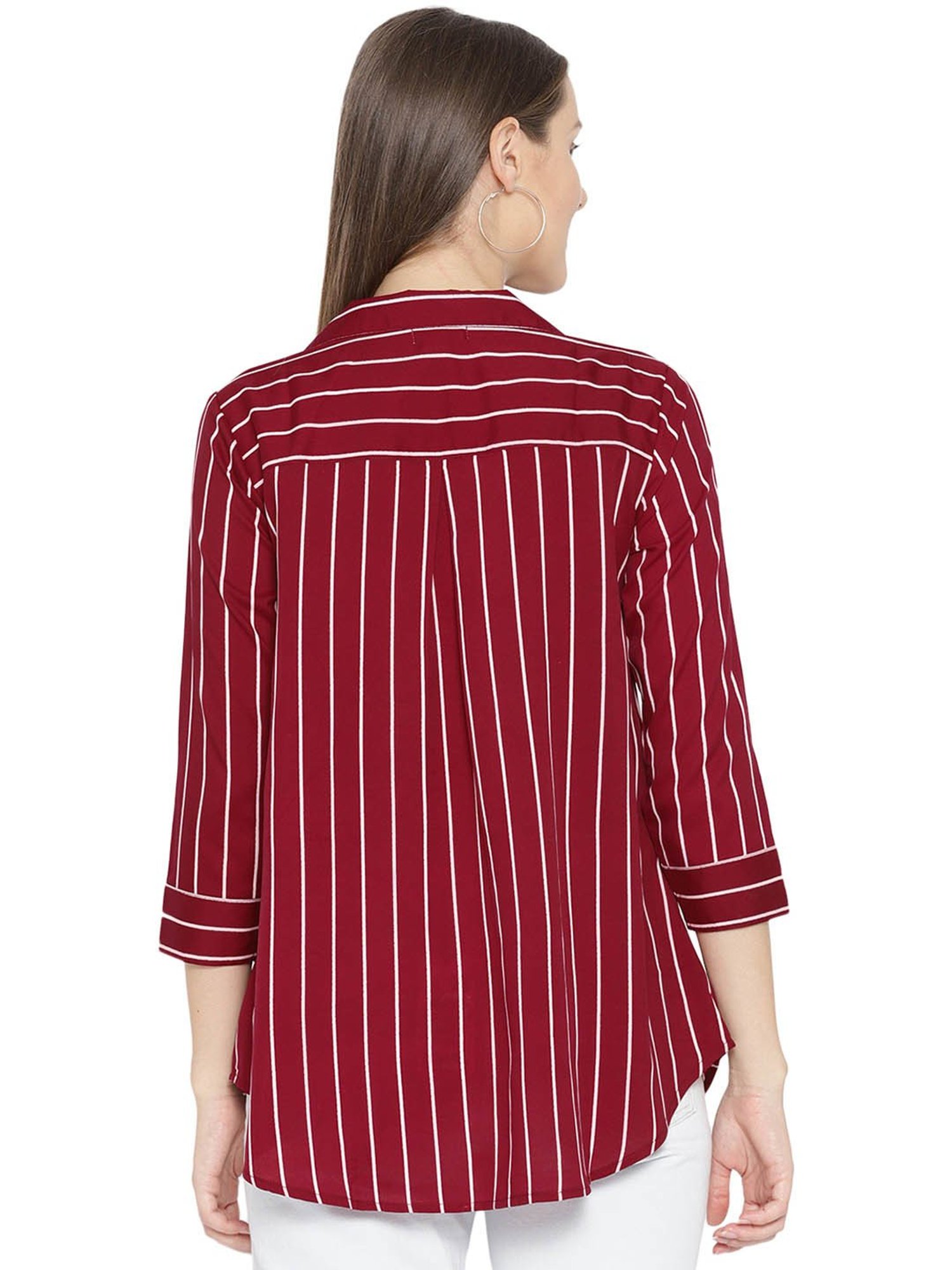 Qurvii Maroon & White Striped Top