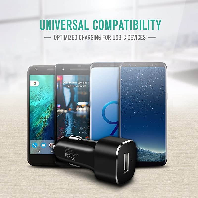 USB Type C Car Charger  27W USBC Car Charger Adapter with Integrated Builtin TypeC 31 Cord and USB Port for Samsung Galaxy S10S9Note Series Pixel 3XL iPhone8 LG Nexus HTC and More