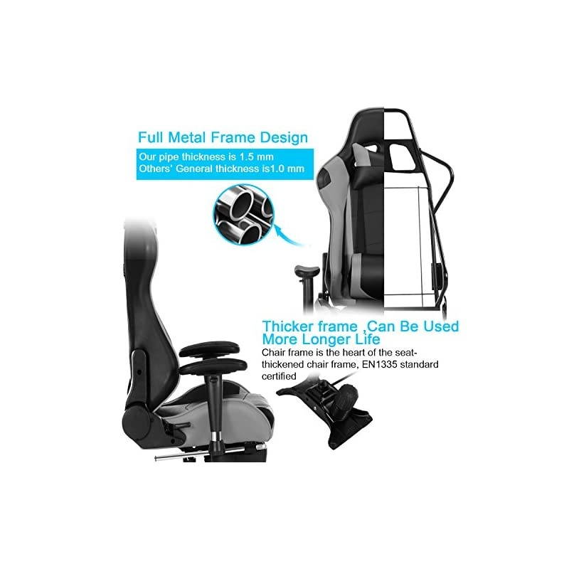 Back Massage Gaming Chair with Footrest,PC Computer Video Game Racing Gamer Chair High Back Reclining Executive Ergonomic Desk Office Chair with Headrest Lumbar Support Cushion GM002 (Grey)