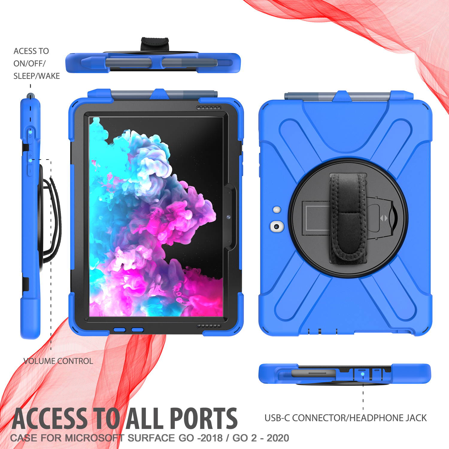 Case for Microsoft Surface Go 2 10.5 inch 2020 / Surface Go 10 inch 2018 with with Pen Holder, Hand Strap & Shoulder Strap Shockproof Protective Stand Cover