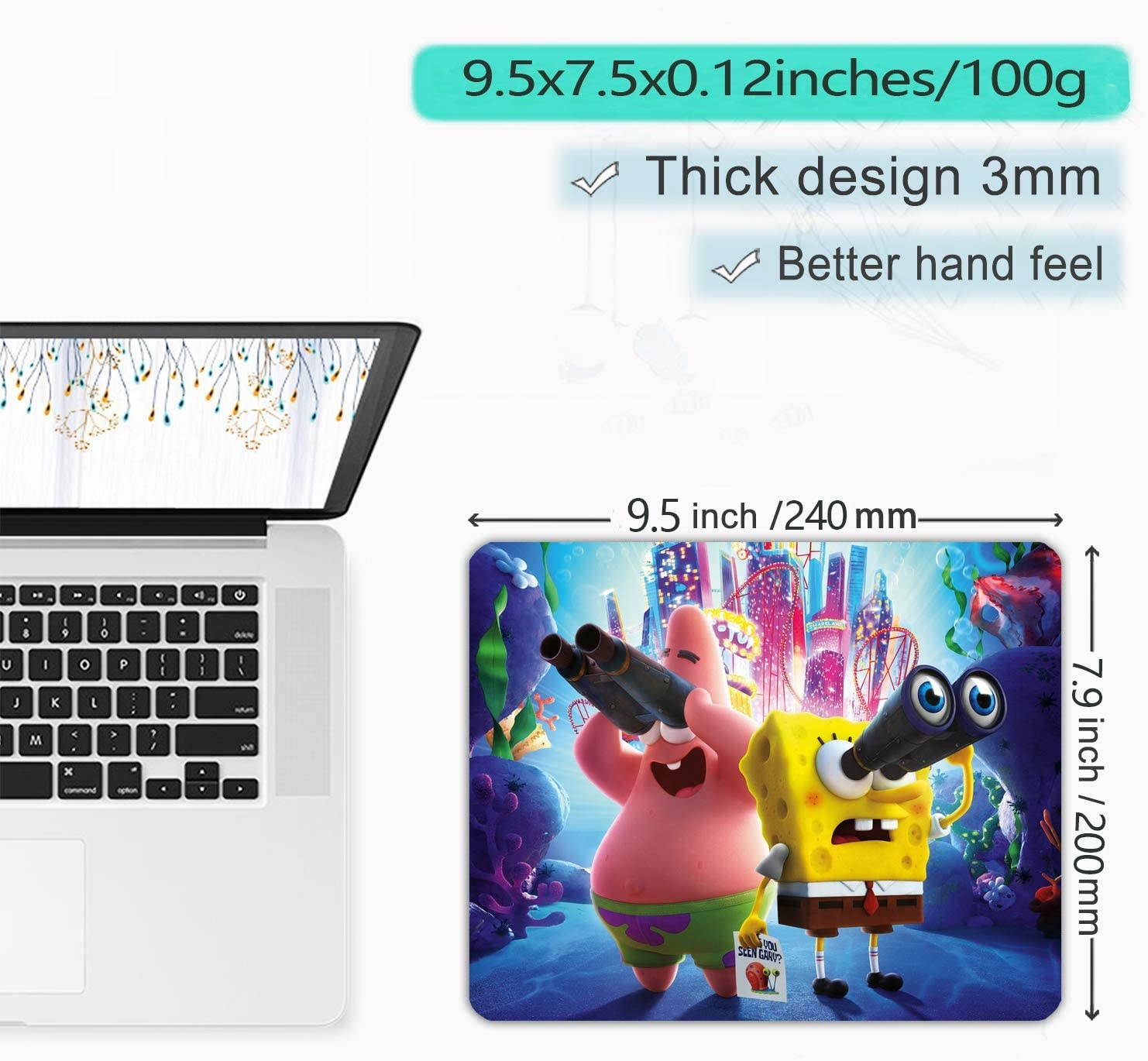 Anyijmo Spongebob Mouse Pad with Stitched Edge Premium-Textured Mouse Mat Waterproof Non-Slip Rubber Base Mousepad for Laptop Computer PC Office 9.5&times;7.9&times;0.12 inches