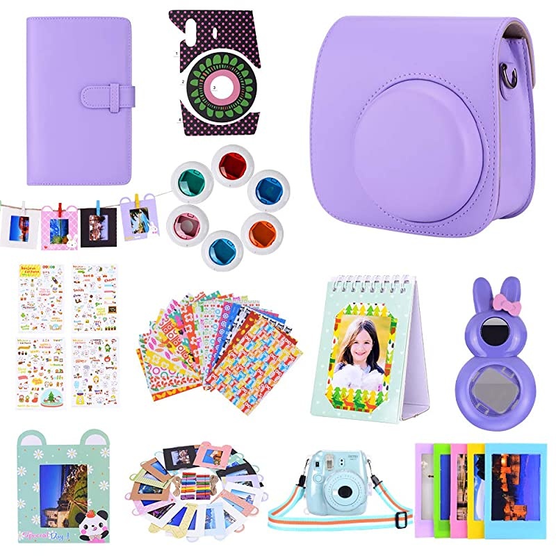 Instax Mini 9 Camera Accessories for FujiFilm Instax Mini 9 8 8+ Camera with Mini 9 Case/Album/Selfie Lens/Filters/Wall Hang Frames/Shoulder Strap (12 in 1 Fantasy Mountain Forest)