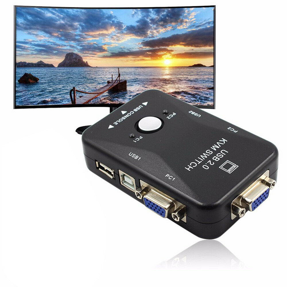 KVM Switch, HD 2Ports USB KVM Switch Box 2 In 1 Out With Controller Button for PC Keyboard Mouse Monitor Video Projector, Small Size, Light Weight, Easy to Carry