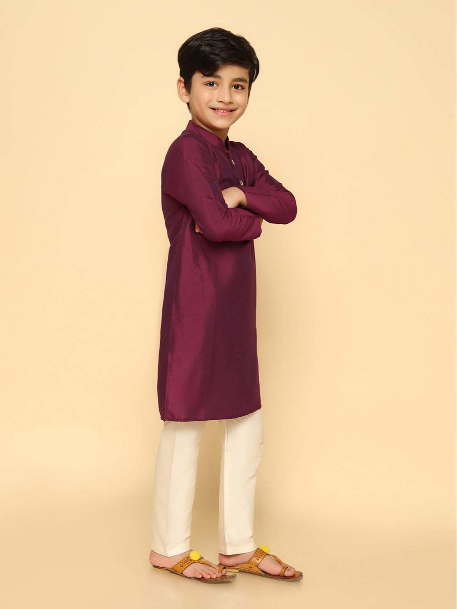 KISAH Kids Purple & White Regular Fit Full Sleeves Kurta Set