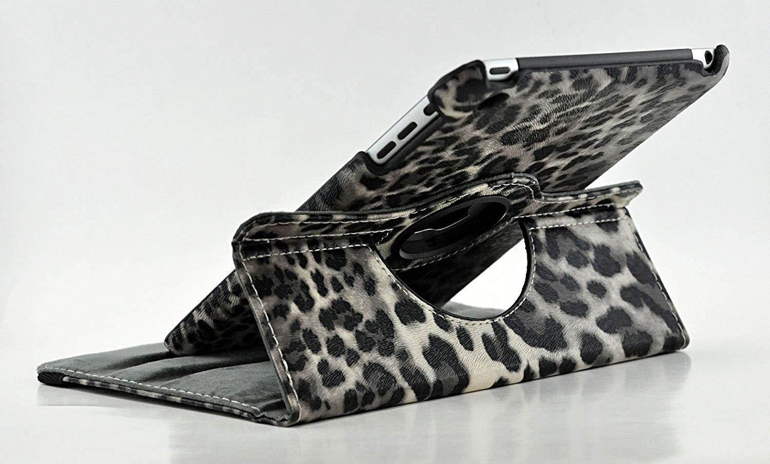 New iPad 9.7 / iPad 6 / iPad Air 2 / iPad Air Case - Leopard Print 360 Degree Rotating Smart PU Leather Cover w/Stand, Auto Wake/Sleep for Apple iPad 6th / 5th Gen, iPad Air 1/2 (Gray)