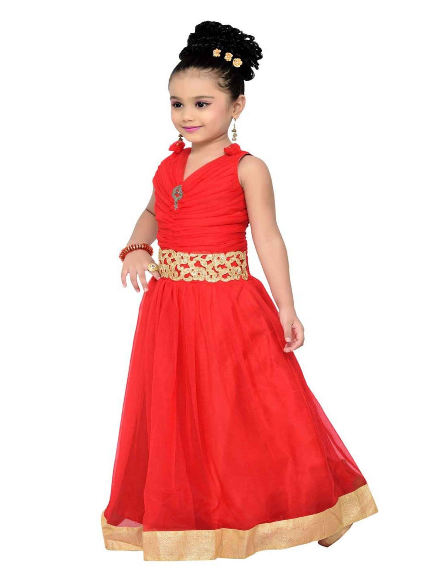 AJ Dezines Kids Red Zari Work Gown