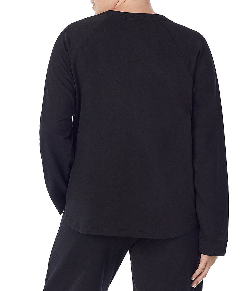 Peanuts Plus Snoopy & Woodstock Appliqued French Terry Crew Neck Long Sleeve Sleep Top